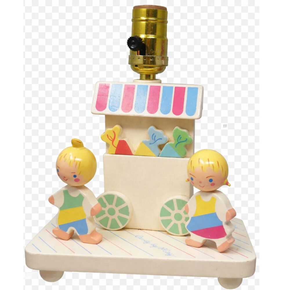 Rare Find!! SEVI Hand Made Italy Vtg Nursery Child's Wood Lamp "Candy by Play"